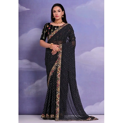 YNF Bhandhej Georgette Sarees with Designer Lace Border