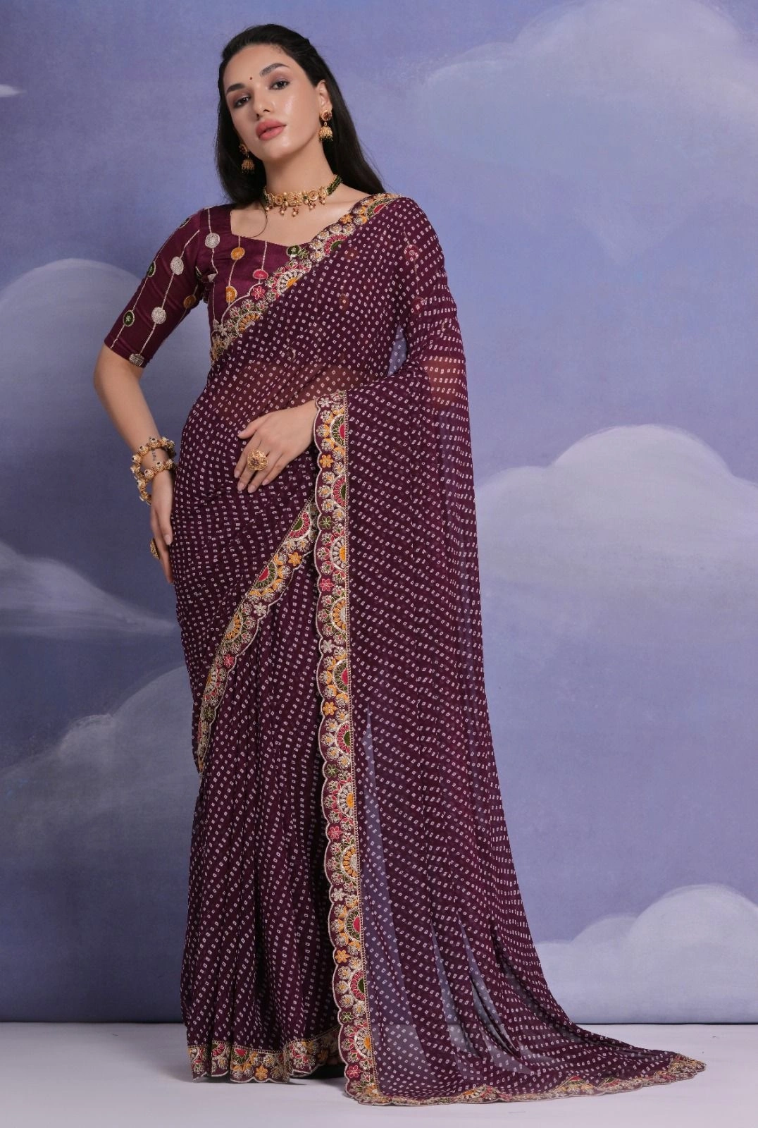 Bhandhej Georgette Sarees with Designer Lace Border-RVT-606-Wine