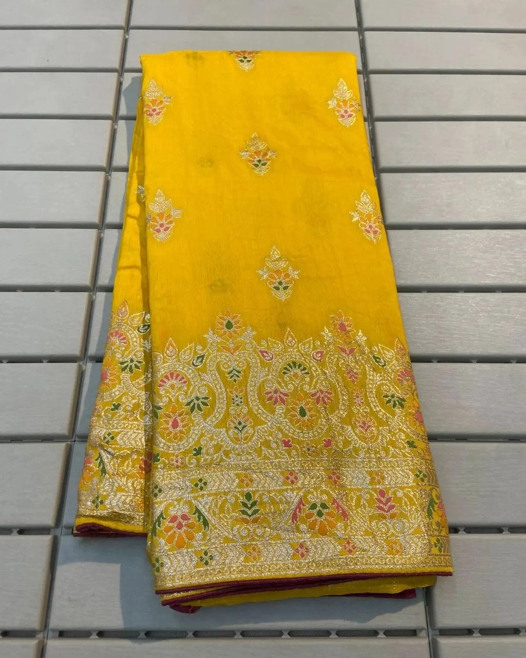 Exquisite Russian Silk Saree with Intricate Zari and Meenakari Weaving-ANT-30-Yellow