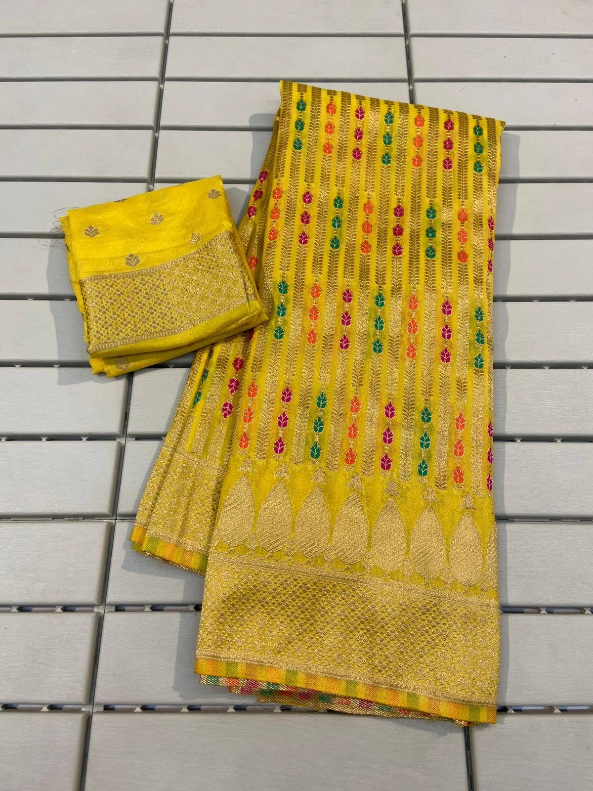 Pure Crepe Khadi Silk Saree: Elegant, Zari-wooven, Tassel-embellished, Meenakari Weaving-ANT-31-B-Yellow