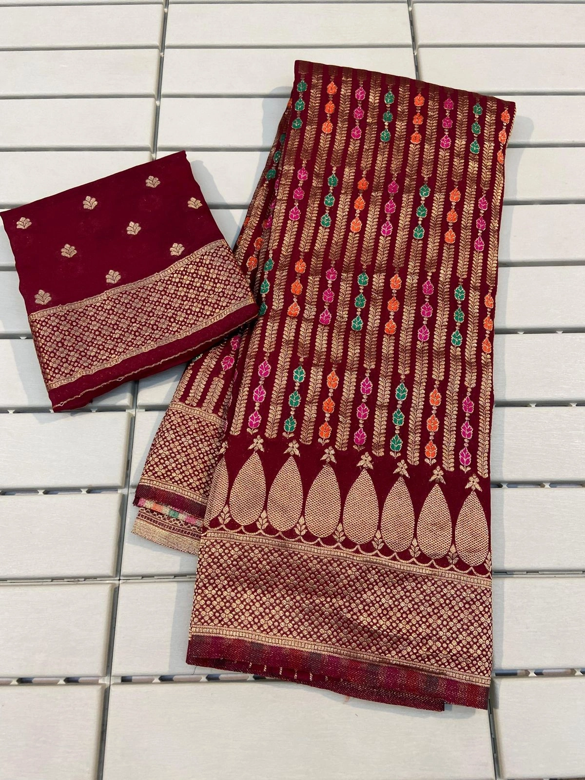 Pure Crepe Khadi Silk Saree: Elegant, Zari-wooven, Tassel-embellished, Meenakari Weaving-ANT-31-B-Maroon