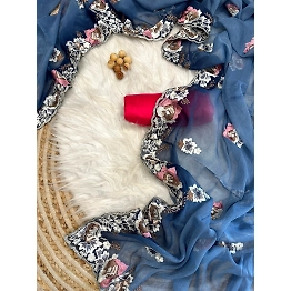 YNF Silk Simmer Saree: Embroidered Ombre Dual Shade with Cutwork Border