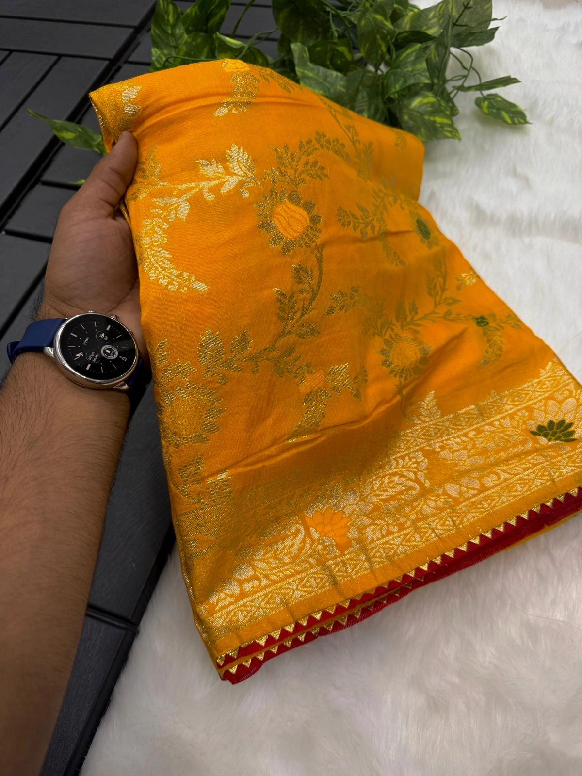 Stunning Dola Silk Saree: Traditional Elegance with a Modern Twist!-Yellow-1