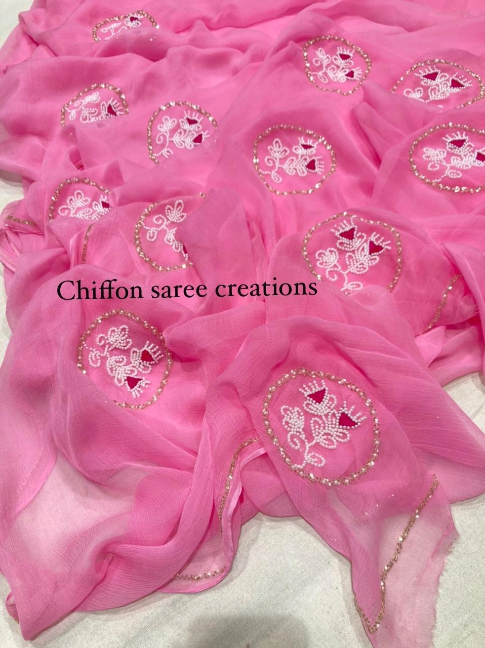 Dazzling Diamond Chiffon Saree with Kadhana Moti Butti Work-Pink-1