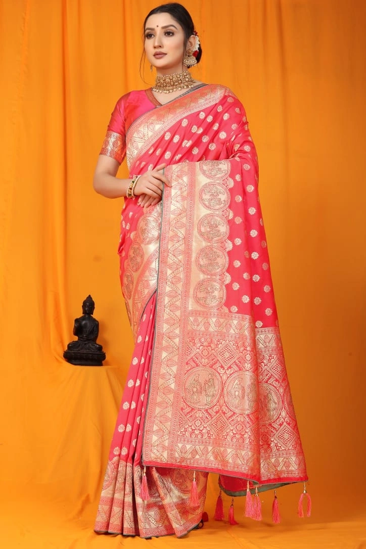 Kanchipuram Pure Silk Saree: Gorgeous Siroski Work, Gold Jari Border-PTN-02-Rani