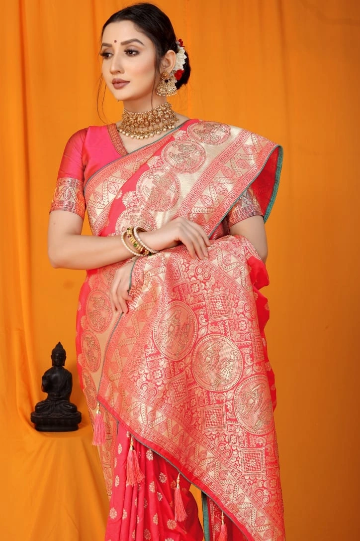 Kanchipuram Pure Silk Saree: Gorgeous Siroski Work, Gold Jari Border-Rani-1