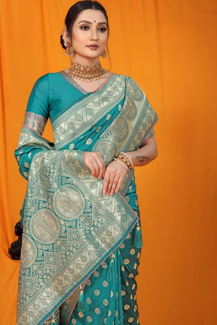 Kanchipuram Pure Silk Saree: Gorgeous Siroski Work, Gold Jari Border-Rama-1