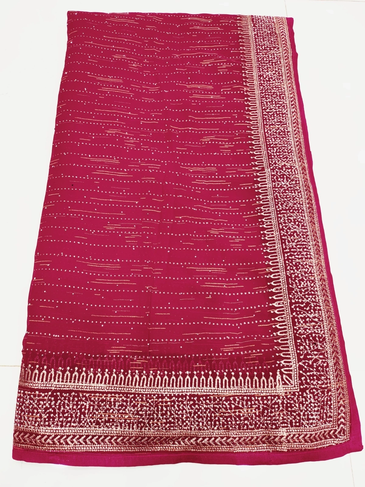 Pigment Print Saree with Heavy Zari Border &amp; Swarovski Work-RSRM-4090-Red