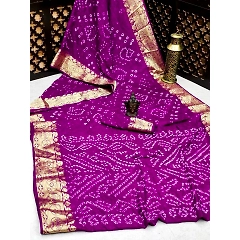 Zari-Weaved Bandhej Silk Saree with Matka Border Design