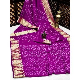Zari-Weaved Bandhej Silk Saree with Matka Border Design
