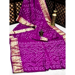 YNF Zari-Weaved Bandhej Silk Saree with Matka Border Design