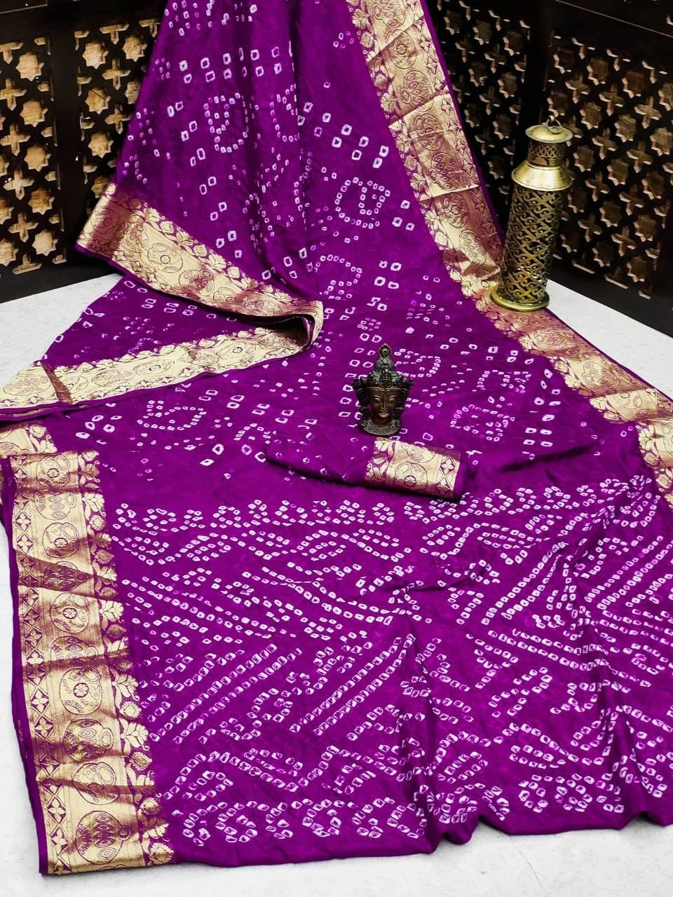 Zari-Weaved Bandhej Silk Saree with Matka Border Design-Wine-1