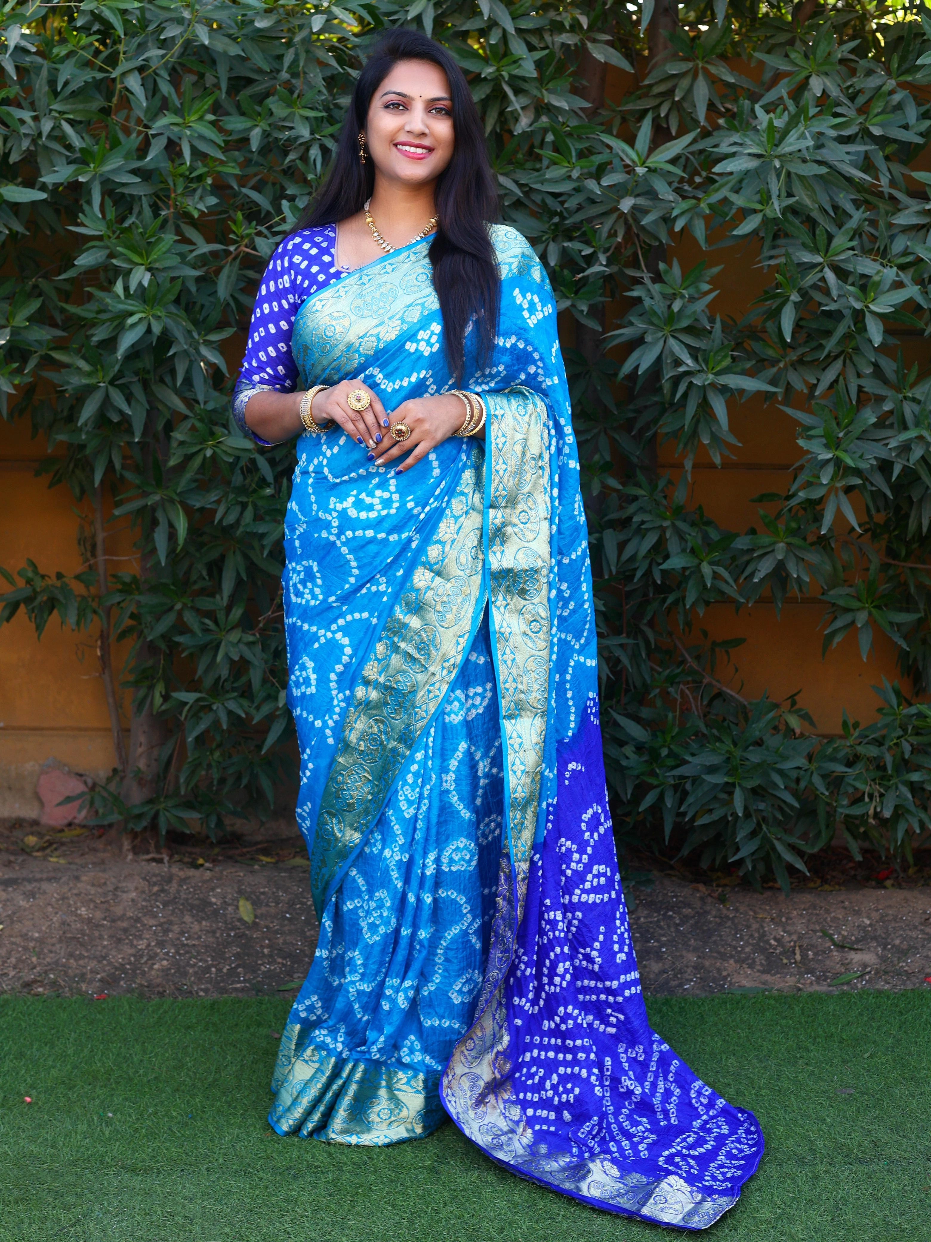 Zari-Weaved Bandhej Silk Saree with Matka Border Design-VAD-20-SkyBlue