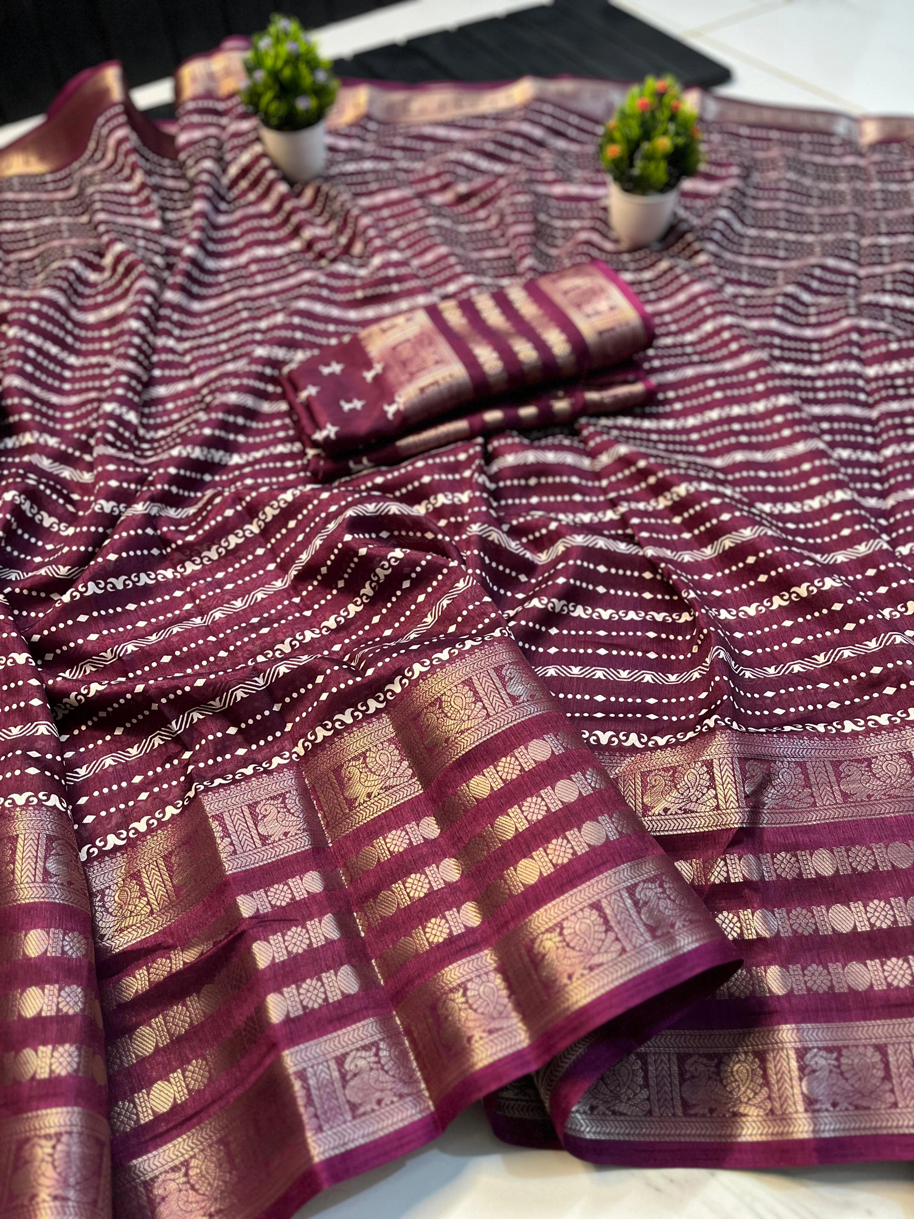 Pure Dola Silk Patola Saree with Matching Blouse-Maroon-3