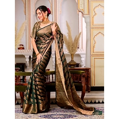 Regal Charm: Pure Organza Saree with Enchanting Tassels and Intricate Brocade