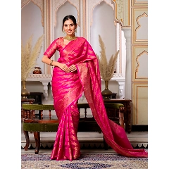 Regal Charm: Pure Organza Saree with Enchanting Tassels and Intricate Brocade