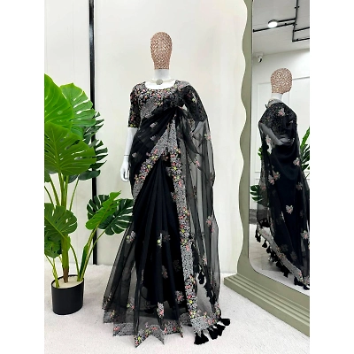 YNF Gorgeous Designer Tibby Silk Saree with Thred Work & Tassels