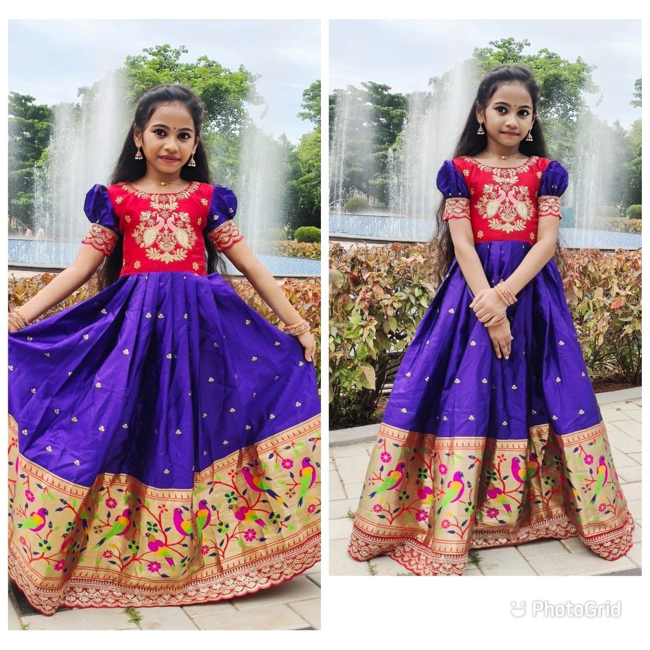 Silk Zari Embroidered Gown: Full Stitched with Flair, 0.1-15yrs-Blue-1year-1