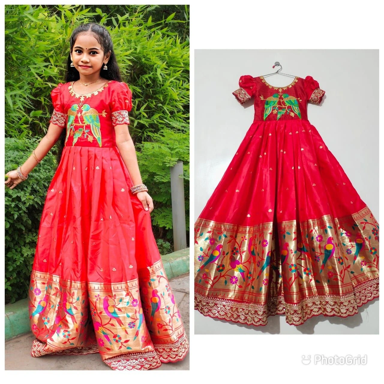 Silk Zari Embroidered Gown: Full Stitched with Flair, 0.1-15yrs-RPVR-08-Red-1y