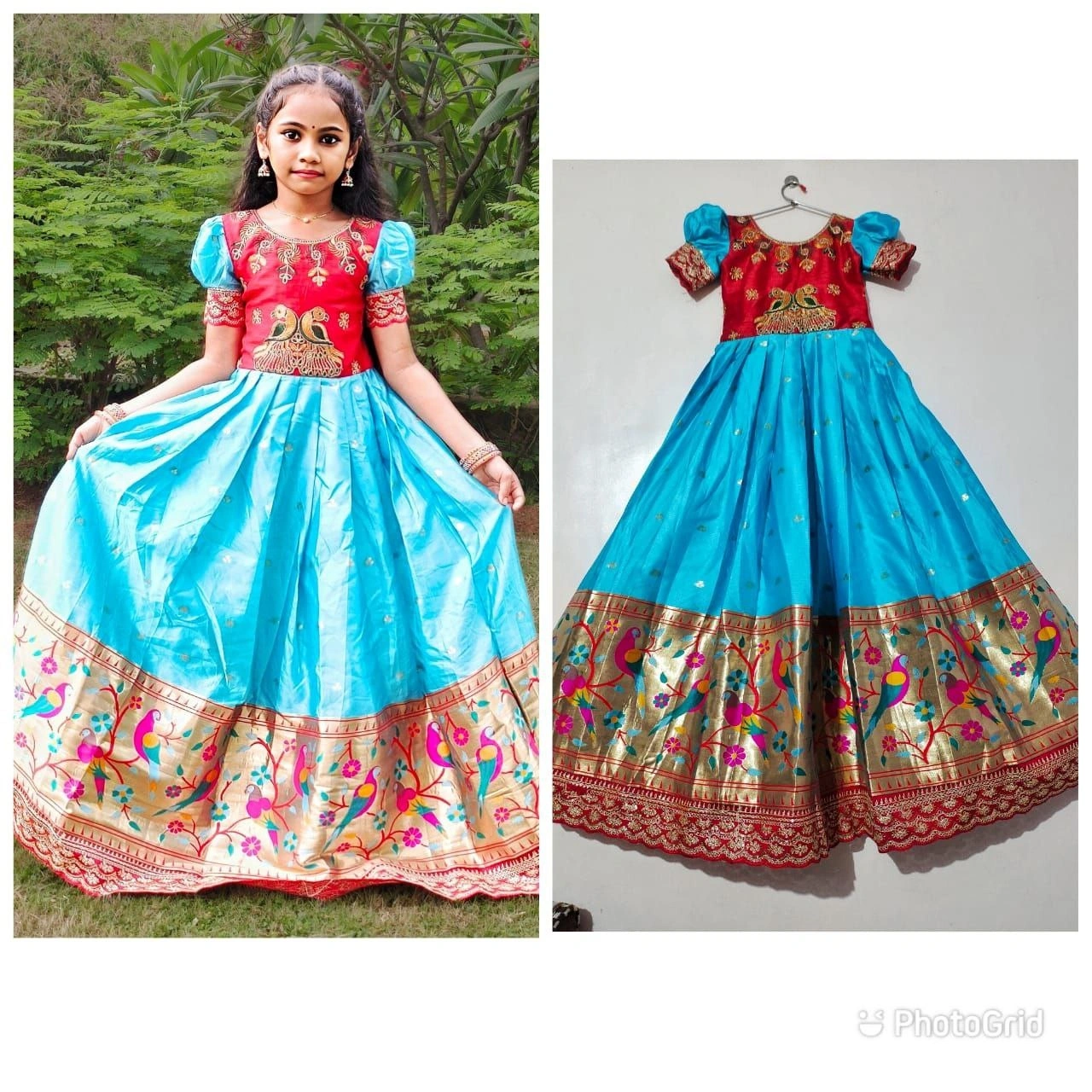 Silk Zari Embroidered Gown: Full Stitched with Flair, 0.1-15yrs-RPVR-08-SkyBlue-1y