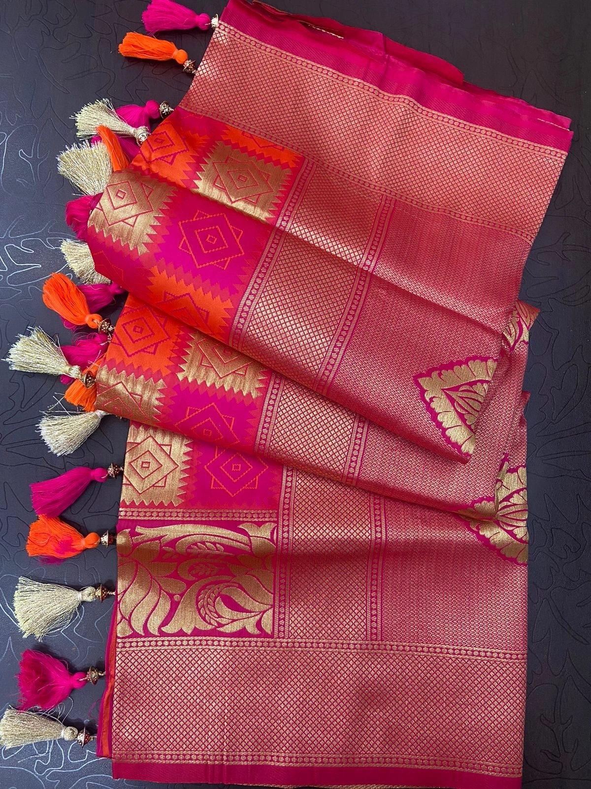 10 Words or Less: 
&quot;Exquisite Pure Silk Sarees with Intricate Weaving and Vibrant Colors&quot;-Red-1