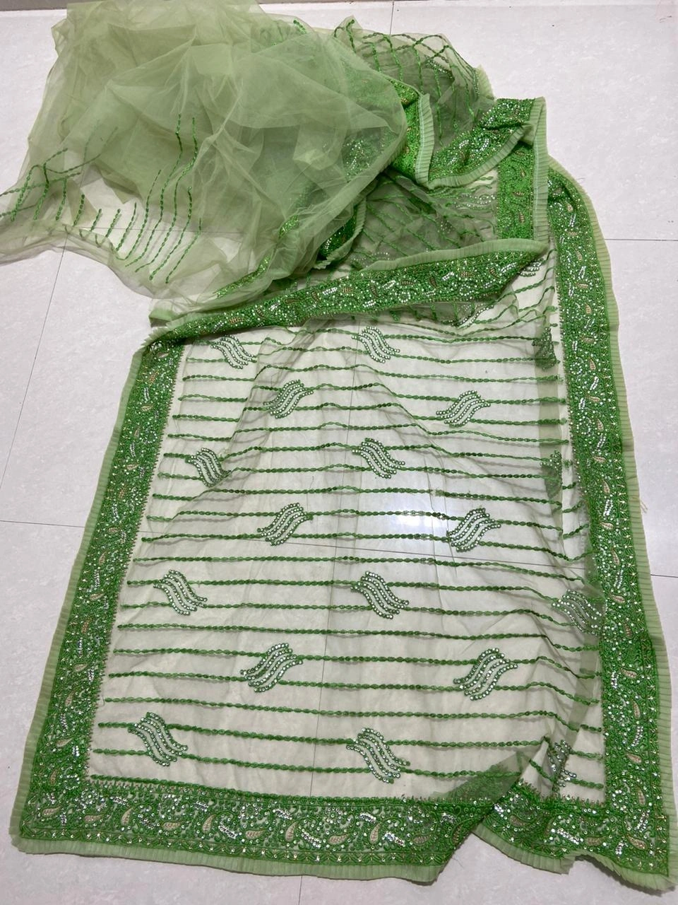 Butterscotch Embroidered Saree with Diamond Detailing-RBC-19-Green