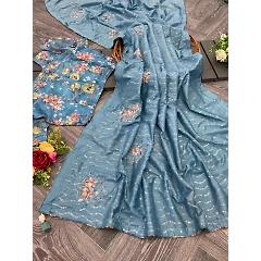 Chandari Silk Saree: Elegant, Sequined, Digital Print, Handcrafted Blouse