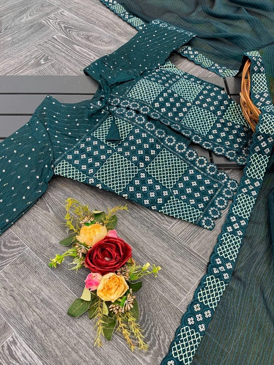 Traditional Fancy Saree: Beautiful Sequence Lace Border with Designer Jacket Style-Morpich-1