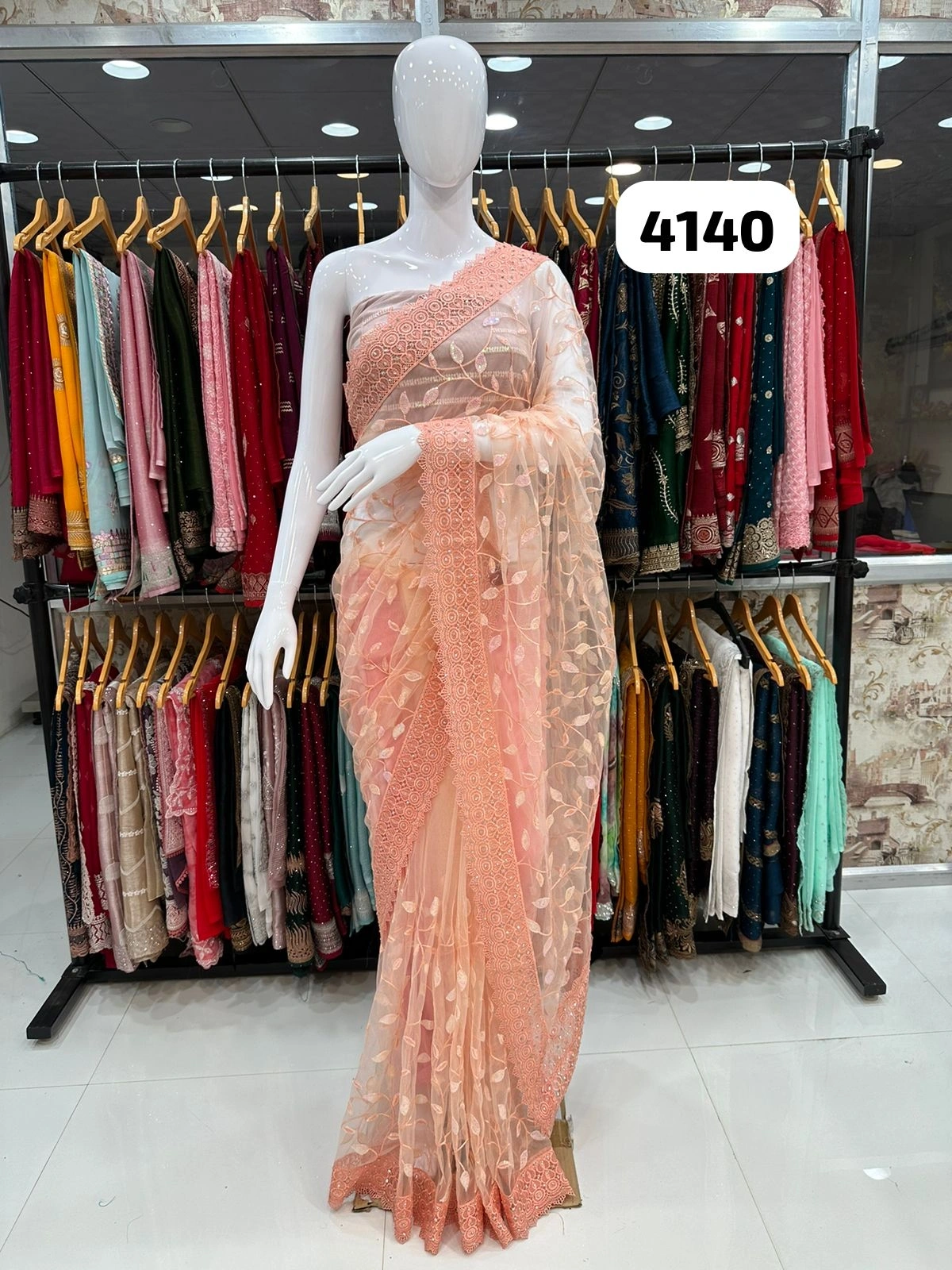 Full Sequnce Work Saree with Soft Net Blouse-RSRM-4140-Orange