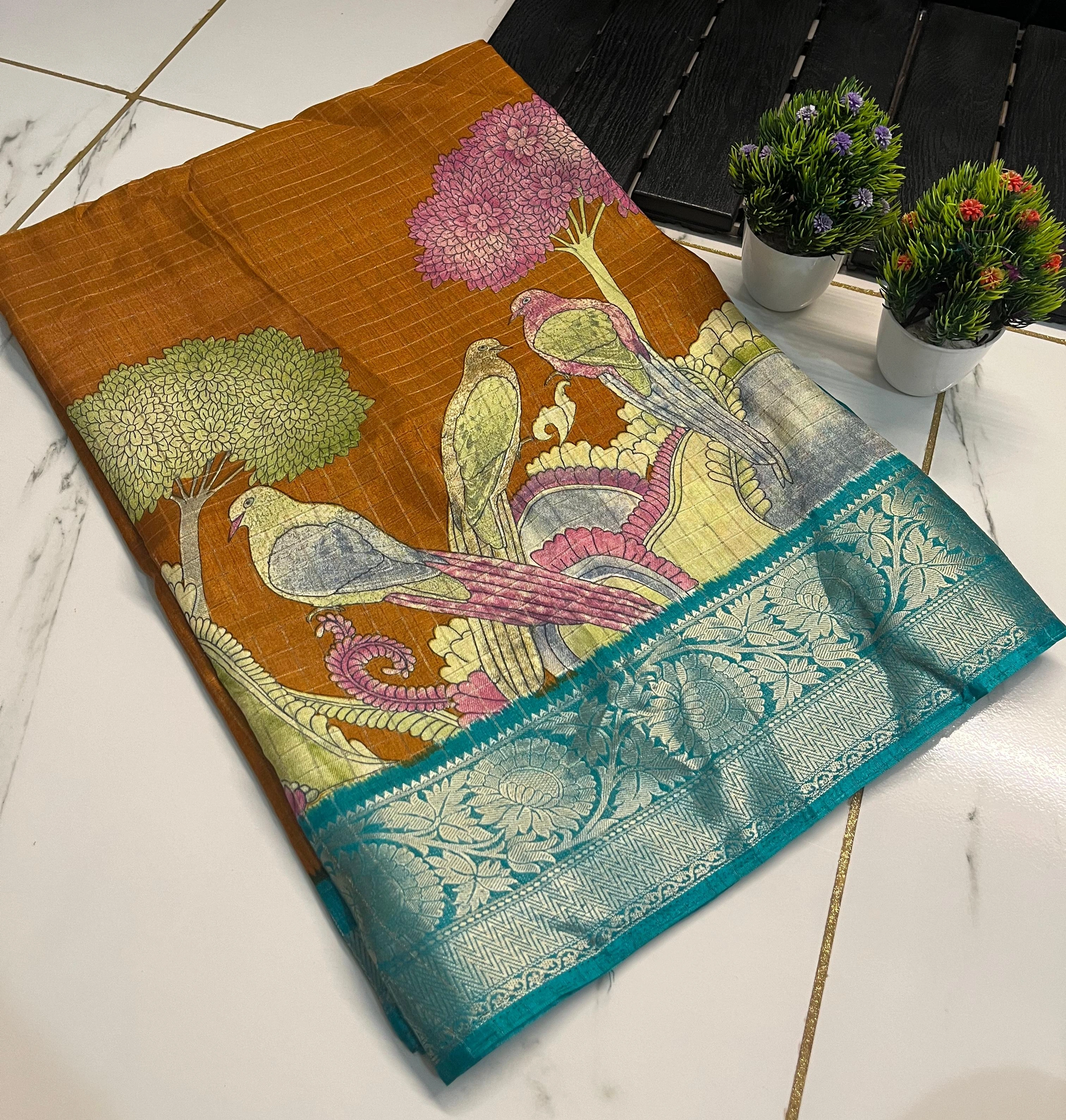 Antique-Inspired Dola Silk Saree: 7 Colors Available-RWC-44-Orange