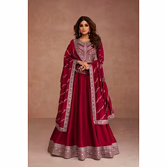 Premium Silk Embroidered Dress with Matching Dupatta