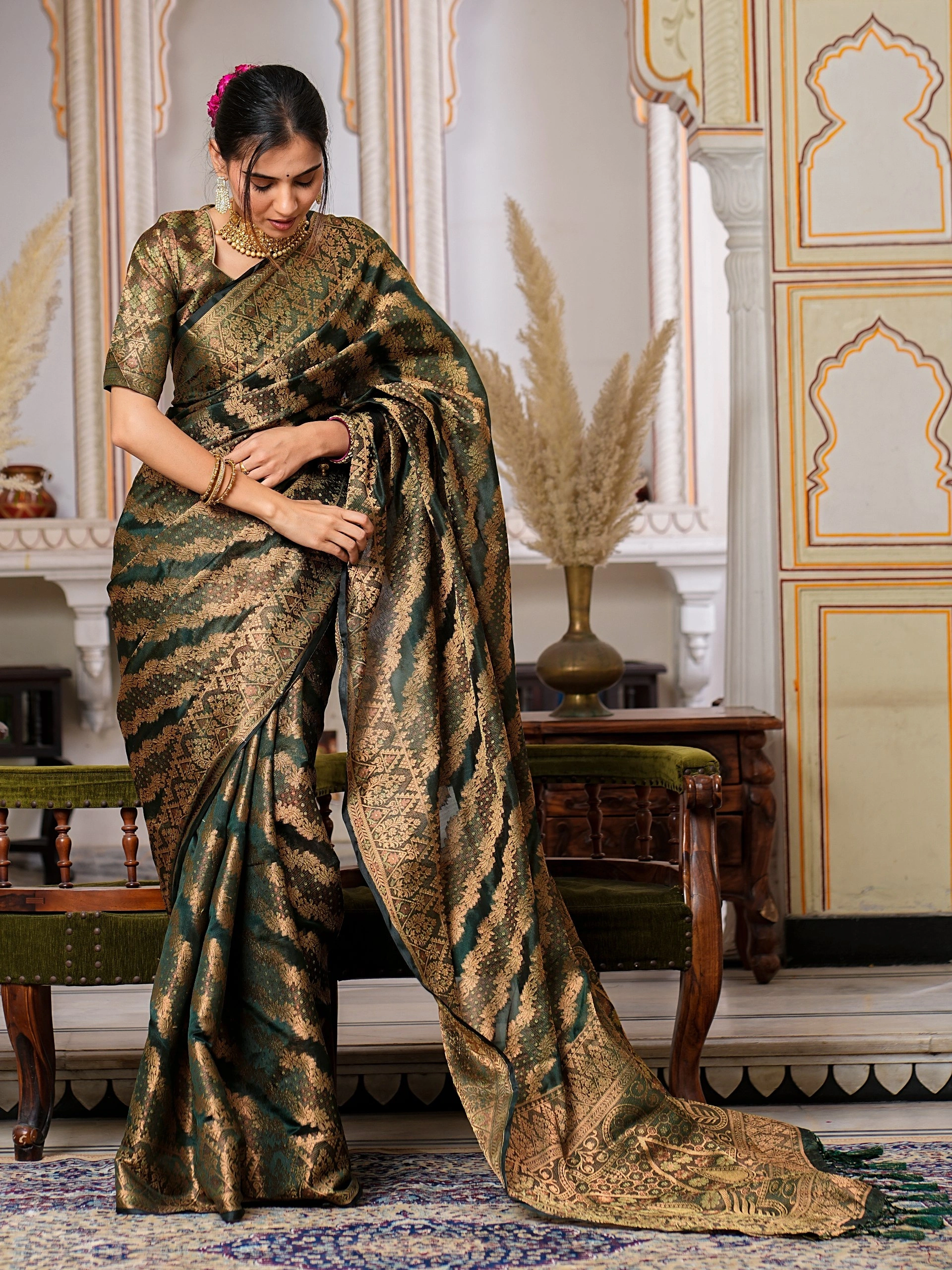 Regal Charm Pure Organza Saree with Enchanting Tassels-RAL-1002-Grey