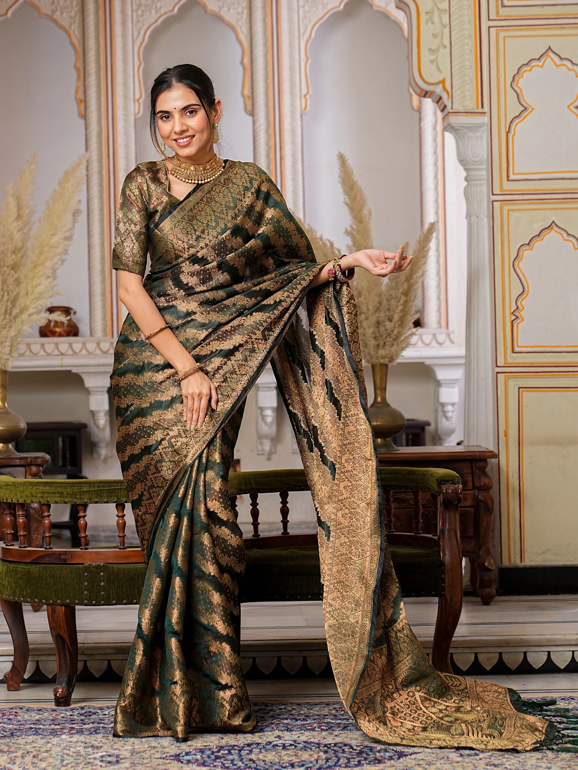 Regal Charm Pure Organza Saree with Enchanting Tassels-Grey-2