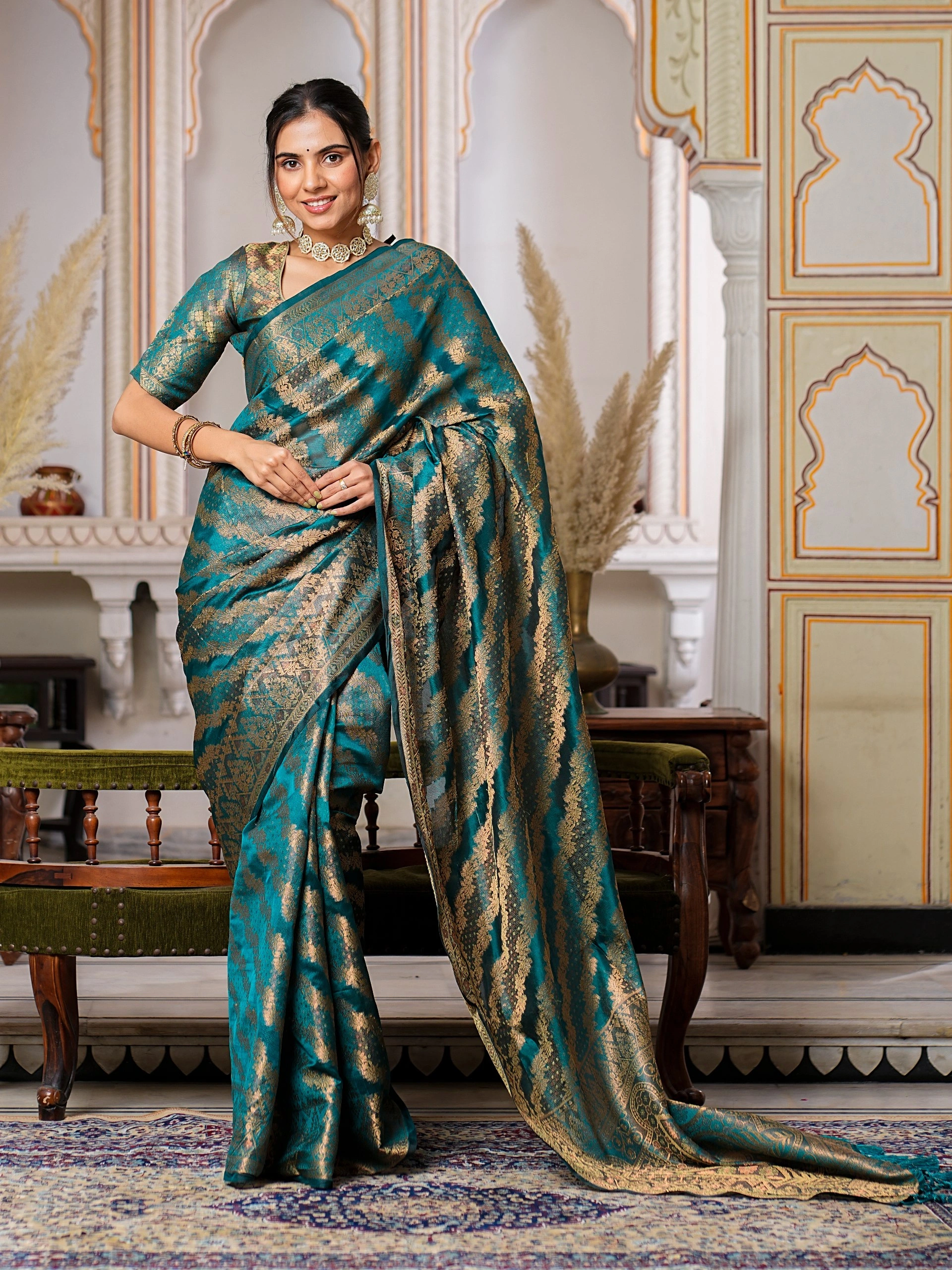 Regal Charm Pure Organza Saree with Enchanting Tassels-RAL-1002-Rama