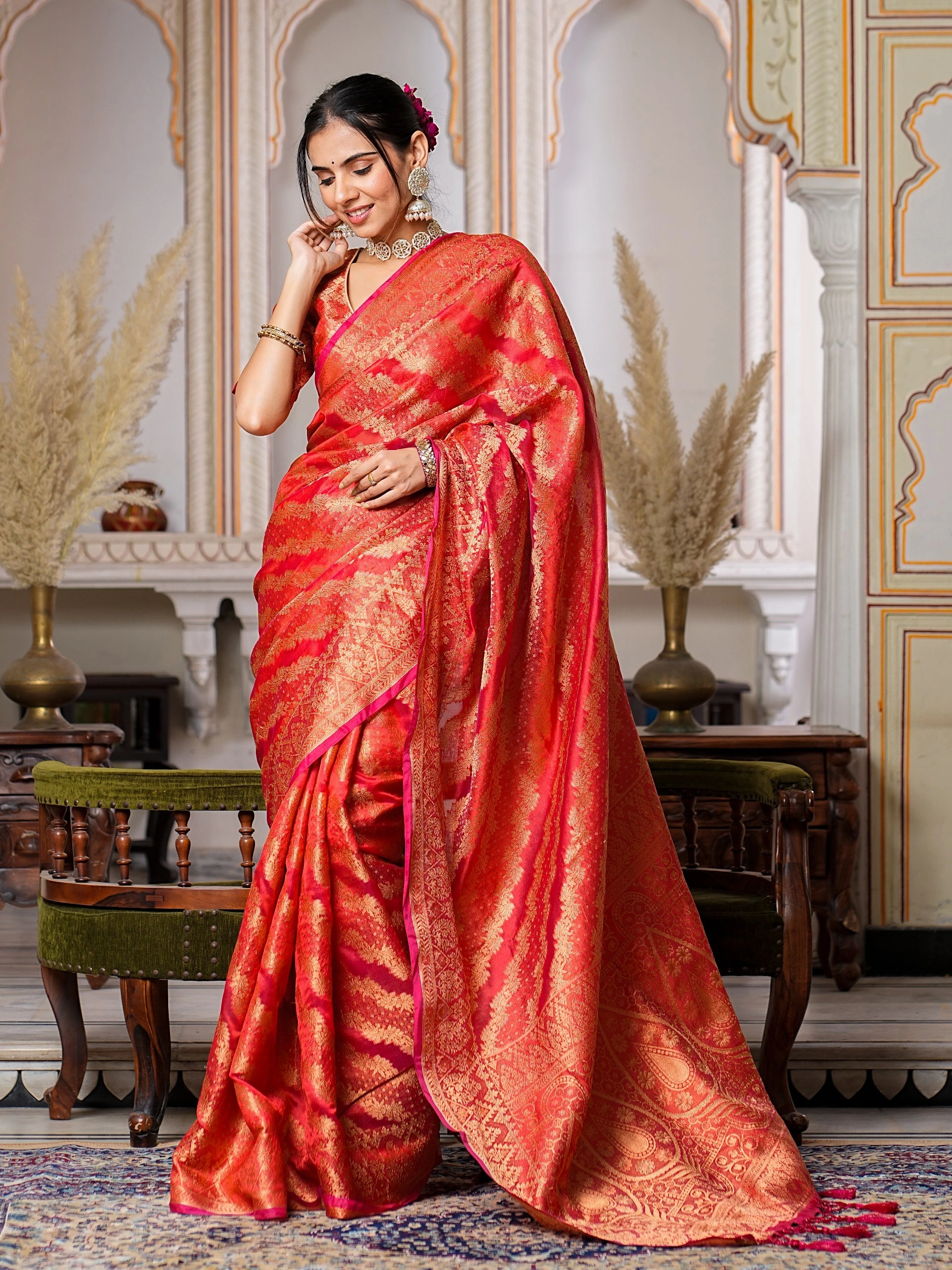 Regal Charm Pure Organza Saree with Enchanting Tassels-RAL-1002-Red