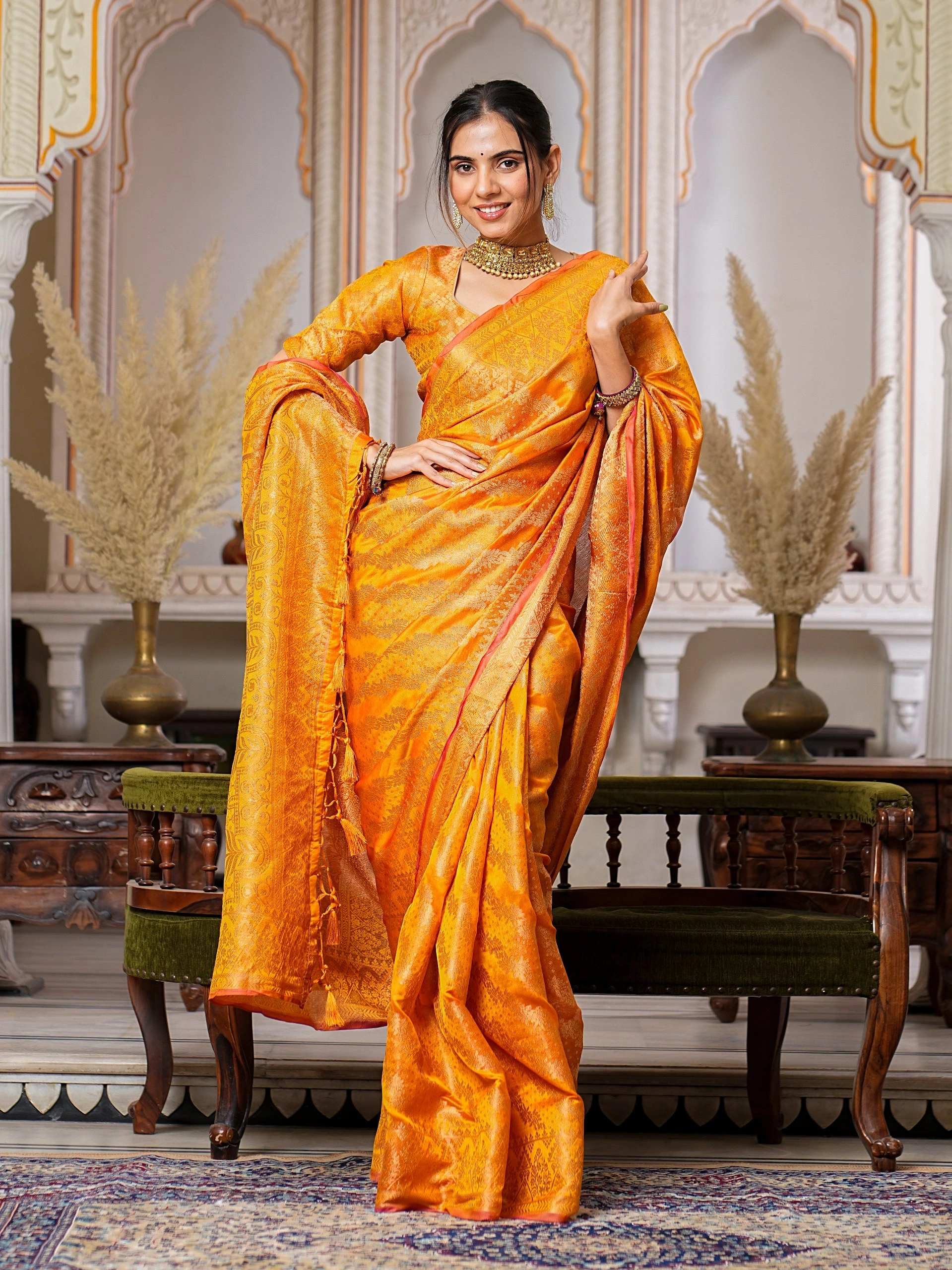 Regal Charm Pure Organza Saree with Enchanting Tassels-RAL-1002-Yellow