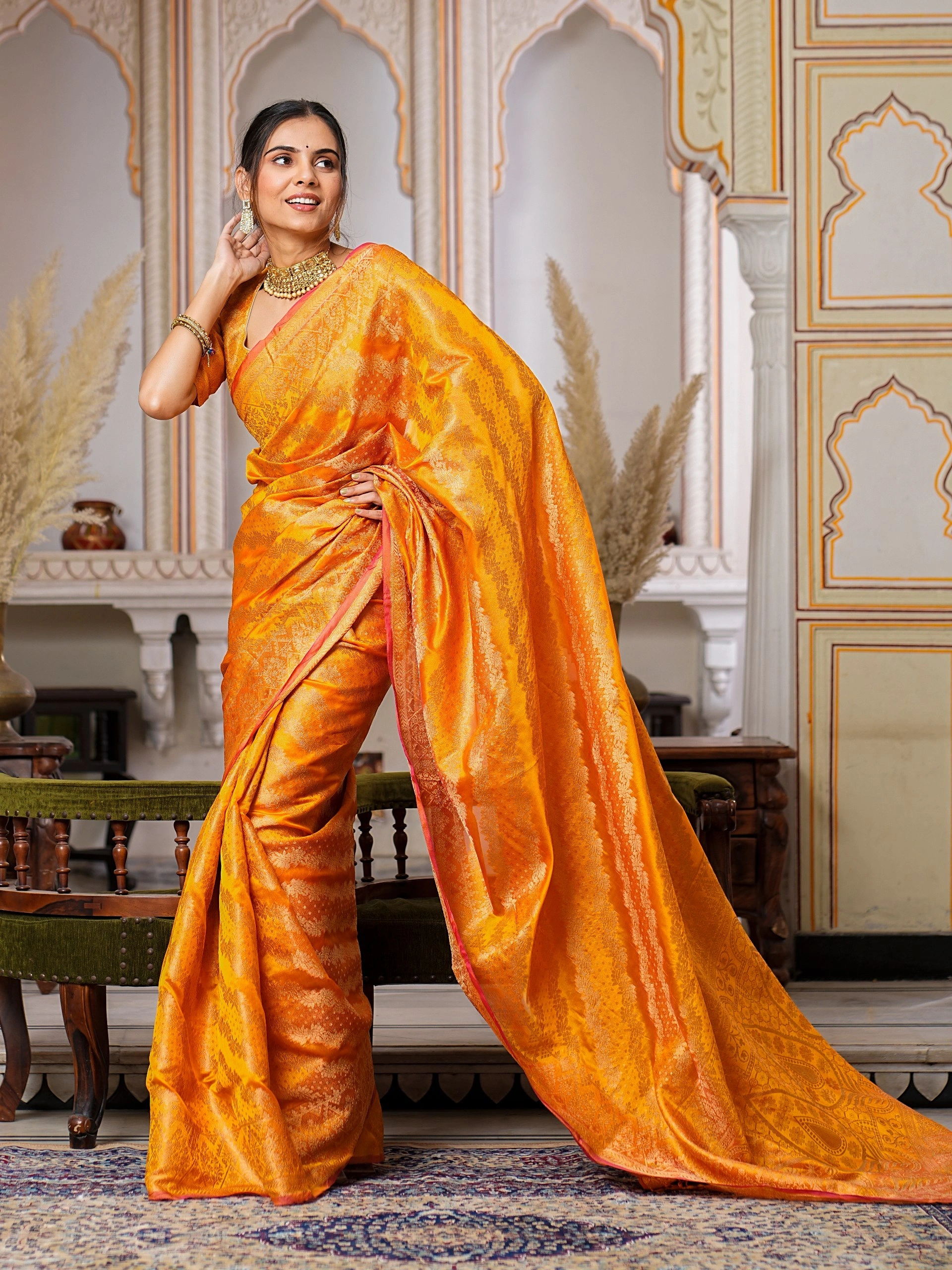 Regal Charm Pure Organza Saree with Enchanting Tassels-Yellow-1