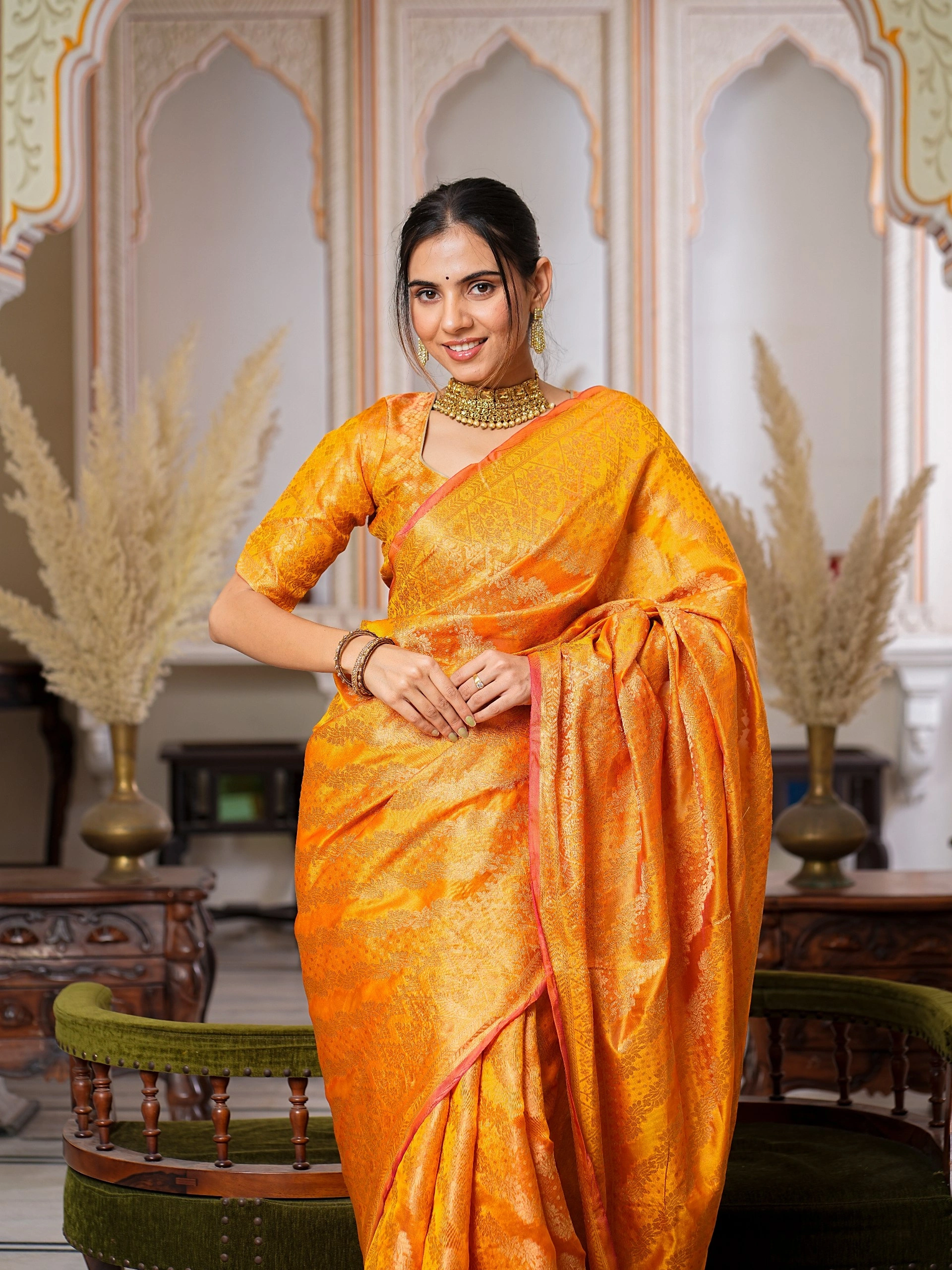 Regal Charm Pure Organza Saree with Enchanting Tassels-Yellow-2