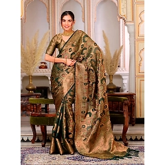 Regal Charm: Pure Organza Saree with Enchanting Tassels and Intricate Brocade