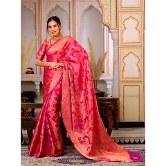 Regal Charm: Pure Organza Saree with Enchanting Tassels and Intricate Brocade