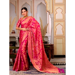 Regal Charm: Pure Organza Saree with Enchanting Tassels and Intricate Brocade