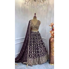 Faux Georgette Lehenga Set with Heavy Sequins Embroidery Work
