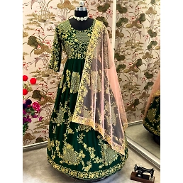 Exquisite Faux Georgette Dress with Embroidery and Net Dupatta