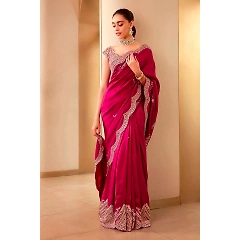 Premium Two Tone Vichitra Silk Saree with Embroidery Border and Blouse