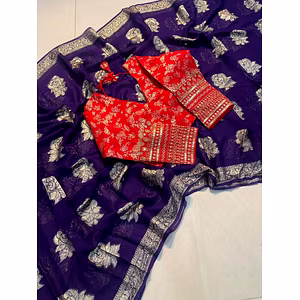 Banarasi Embroidered Georgette Saree - Size Up to 42