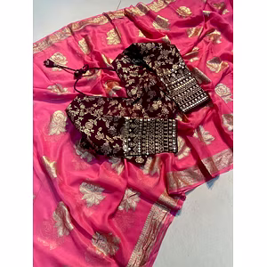 Banarasi Embroidered Georgette Saree - Size Up to 42