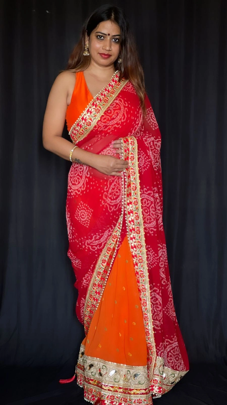 Stunning Pure Georgette Saree with Intricate Gotta Patti Embroidery-Red-1