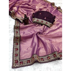 Pure Soft Tissue Zari Base Fabric with Heavy Coding Sequence Lace Border - Bangalori Silk Blouse with Butti Work