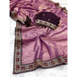 Pure Soft Tissue Zari Base Fabric with Heavy Coding Sequence Lace Border - Bangalori Silk Blouse with Butti Work