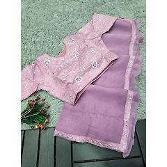 Golden Crystal Fabric Saree with Sequin Border & Stunning Handwork